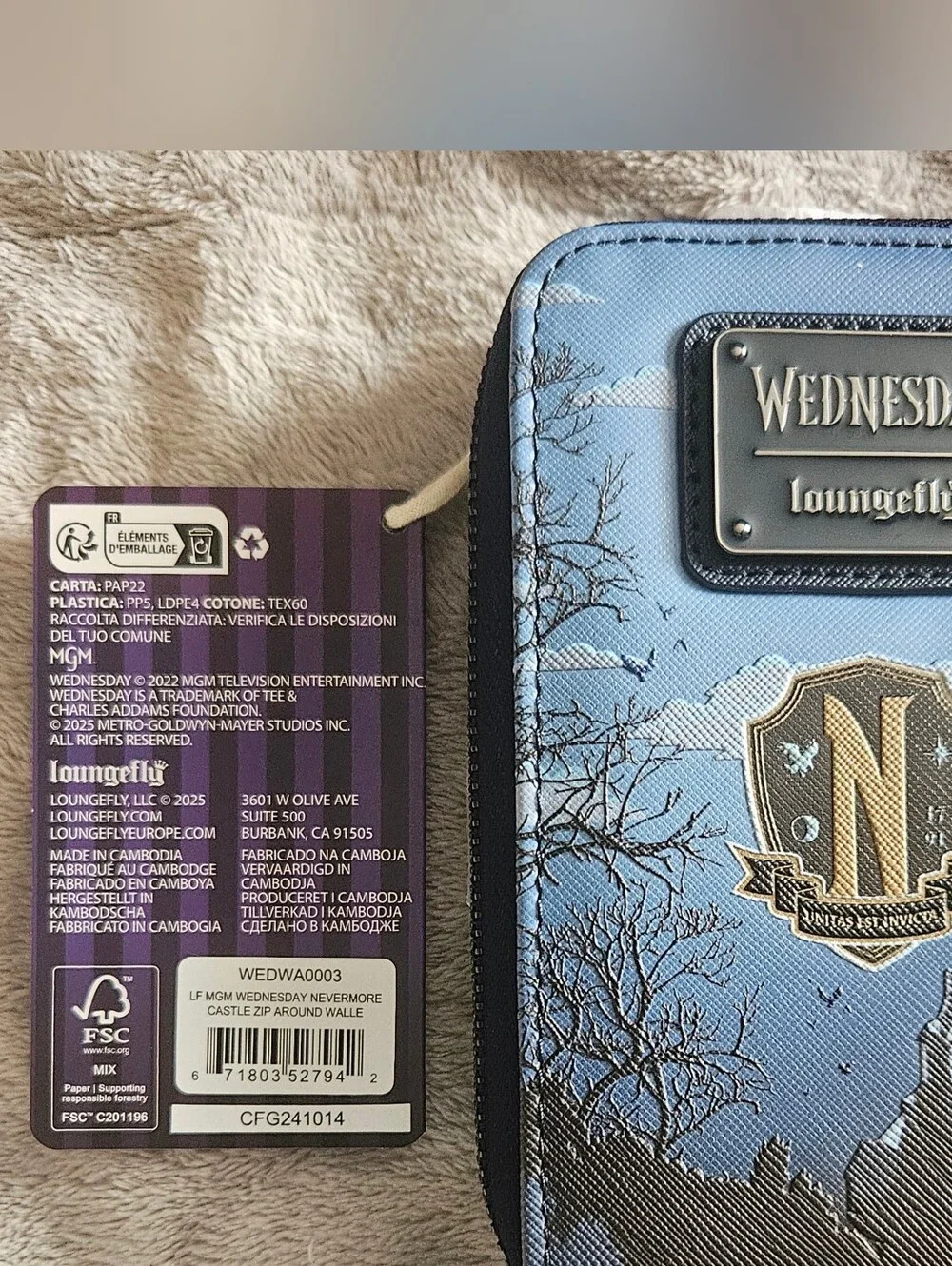 Loungefly Wednesday Nevermore Academy Castle Zip Around Wallet NWT
